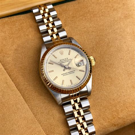 rolex pre-owned datejust champagne dial ladies jubilee bracelet watch 69173c|Rolex lady Datejust gold.